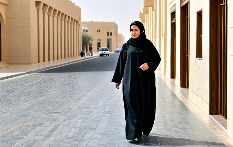 Riyadh - Modern Tradition**

"A professional woman in a modest, stylish abaya, walking through a modern, clean Riyadh street with traditional architecture in the background, fully clothed, appropriate attire, safe for work, perfect anatomy, natural proportions, family-friendly, high-quality photograph, showcasing a blend of heritage and contemporary life."

**