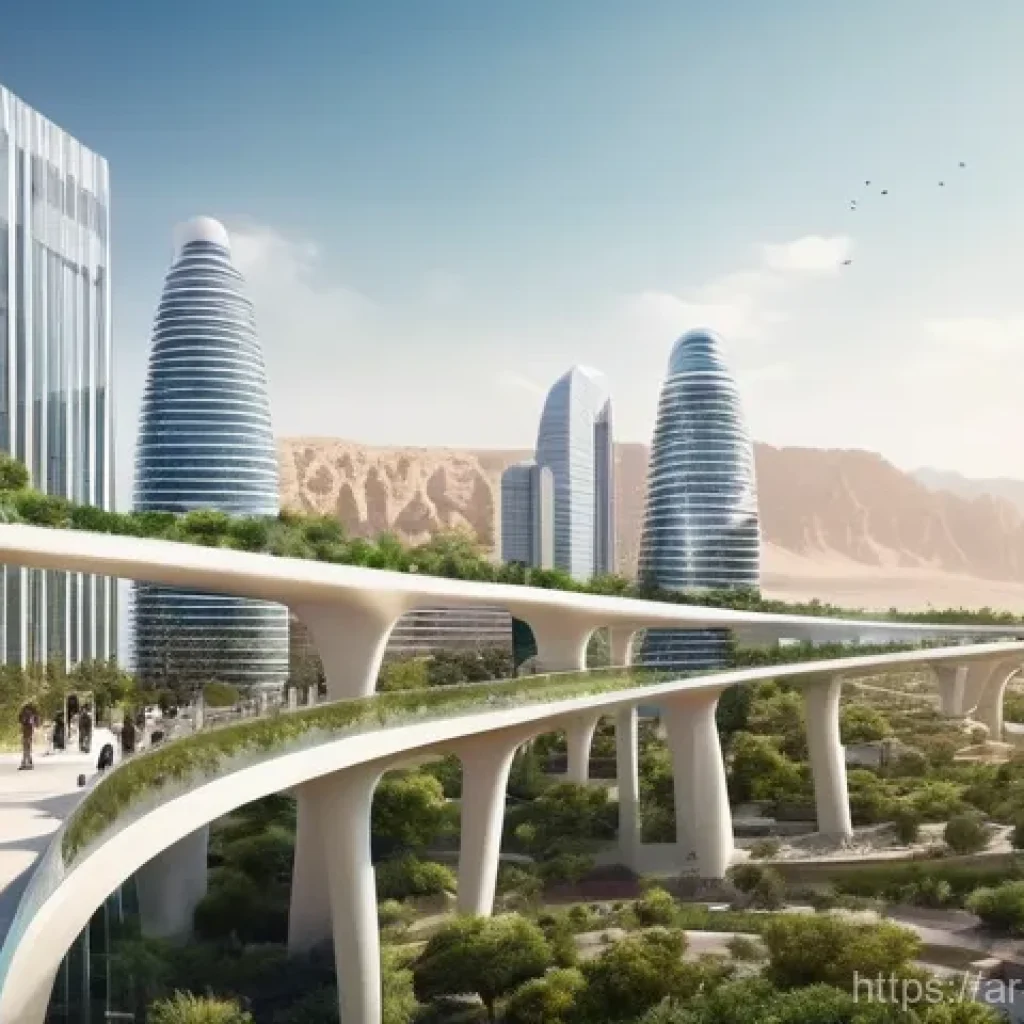 사우디아라비아 내 혁신적인 도시 프로젝트 - **Prompt: The Sustainable Linear City of NEOM**
    "A breathtaking, futuristic urban landscape depi...