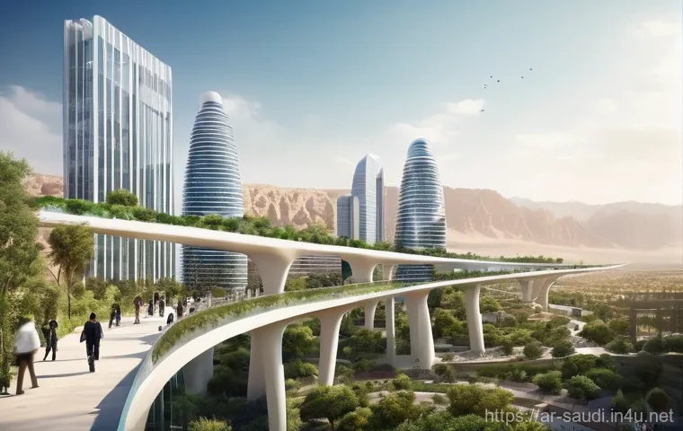 사우디아라비아 내 혁신적인 도시 프로젝트 - **Prompt: The Sustainable Linear City of NEOM**
    "A breathtaking, futuristic urban landscape depi...
