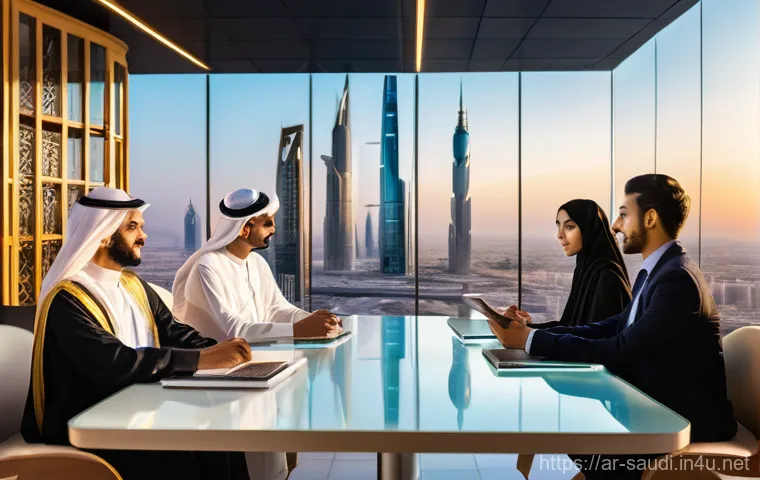 사우디아라비아의 언어 교육과 아랍어 학습 - **Prompt:** "A vibrant, panoramic view of a bustling, modern Saudi Arabian city at sunset. In the fo...