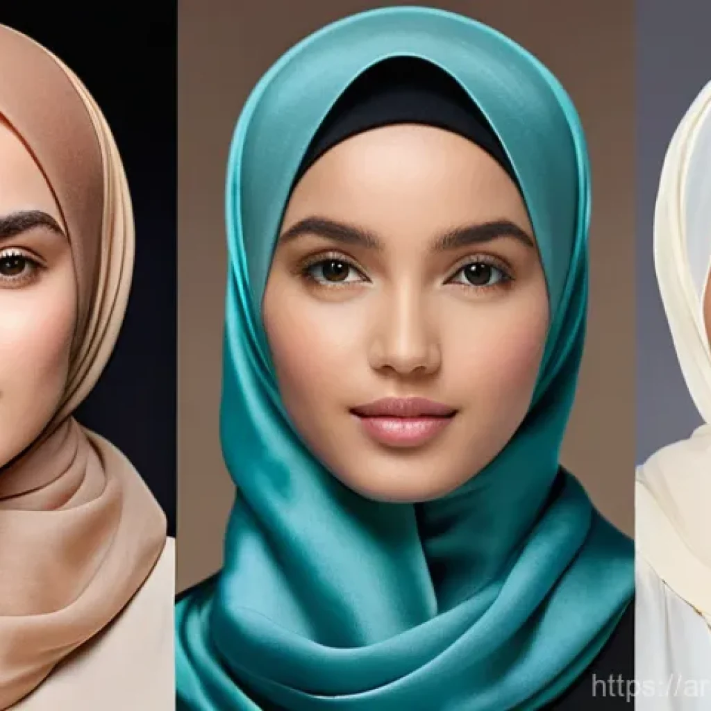 히잡 착용 규칙과 구매처 - **Prompt 1: Elegant Hijab Styling for Diverse Face Shapes**
    "A photorealistic portrait of three ...
