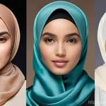 히잡 착용 규칙과 구매처 - **Prompt 1: Elegant Hijab Styling for Diverse Face Shapes**
    "A photorealistic portrait of three ...