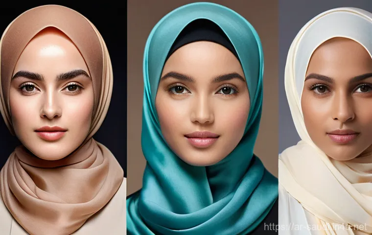 히잡 착용 규칙과 구매처 - **Prompt 1: Elegant Hijab Styling for Diverse Face Shapes**
    "A photorealistic portrait of three ...