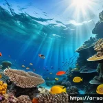제다의 홍해 연안과 다이빙 스팟 - A vibrant underwater scene showcasing the coral reefs of the Red Sea near Jeddah, featuring a dazzli...