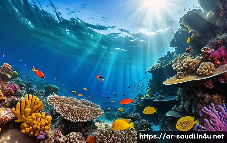 제다의 홍해 연안과 다이빙 스팟 - A vibrant underwater scene showcasing the coral reefs of the Red Sea near Jeddah, featuring a dazzli...