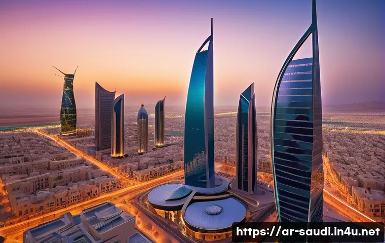 빈살만 왕세자의 비전 2030 계획 - A vibrant futuristic cityscape of NEOM in Saudi Arabia during sunset, showcasing cutting-edge sustai...